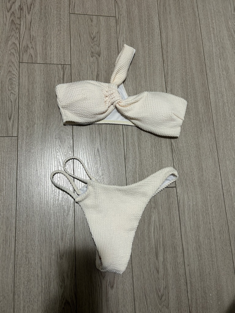 Cream Textured Two-Piece Bikini Set